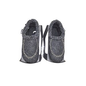 Kamik Kids 2 Gray Wool Blend Slip-On Moccasin-Style Slippers Faux Fur Lining